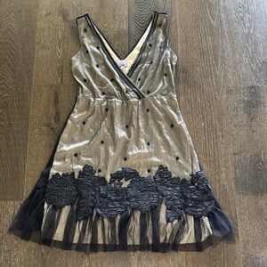 Baraschi Anthropologie Women Dress Sz 10 Black Tulle Romantic Party Embroidered